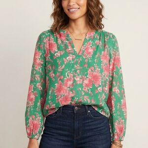 Juniper + Lime Vibrant Green Floral Boho Blouse - XL